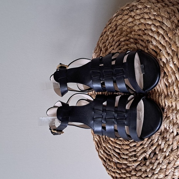 Cole Haan Womens Jacey Black Leather‎ Block 3" Heel Strappy Cage Sandals S-7.5 - Picture 3 of 10